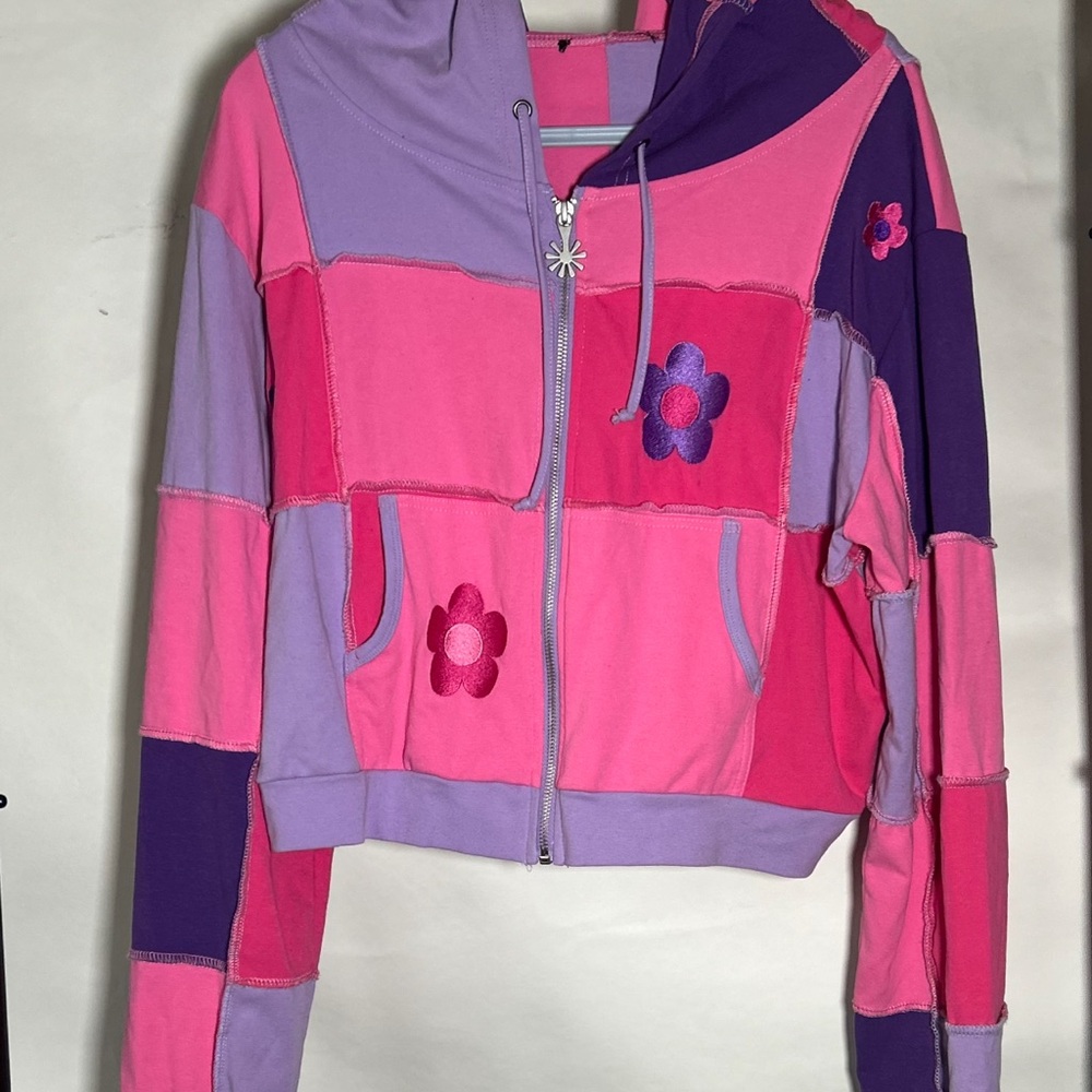 dELiA*s Pink & Purple Patchwork Flower Zip Hoodie